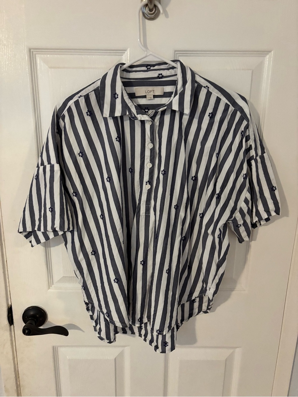 LOFT women’s 
Clip Stripe Henley Dolman Everyday Tunic Shirt